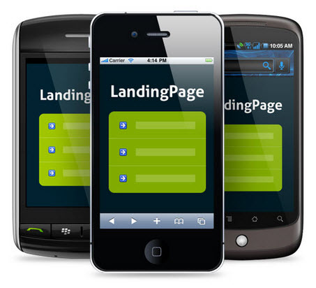 Mobile app landing pages on different smartphones